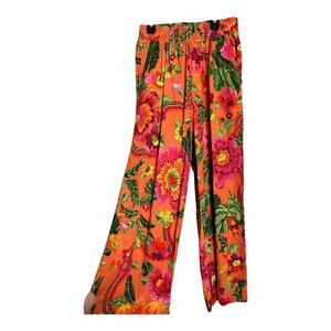 Cynthia Rowley Floral Linen Pants Tropical Small Rayon Loose Casual Cruise Vacay